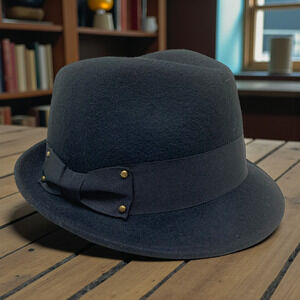 Adora Black 100% Wool Fedora Hat Bow Detail Adjustable O/S Gangster Trilby Cuban